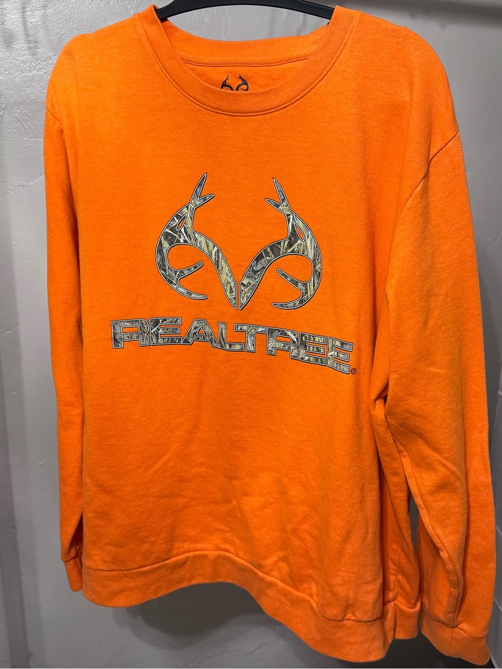 Realtree Men's Bright Orange Crewneck with Camo Logo